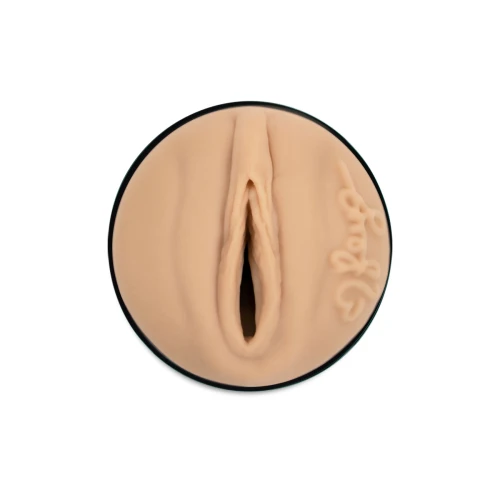 На фото зображено бежево-чорний мастурбатор-вагіна PBC, який сумісний з PowerBlow та Keon Kiiroo Feel Reya Sunshine для чоловіків на білому тлі.