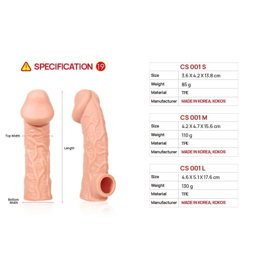 На фото изображена бежевая насадка на член Kokos Cock Sleeve CS 001 L для пар на белом фоне.