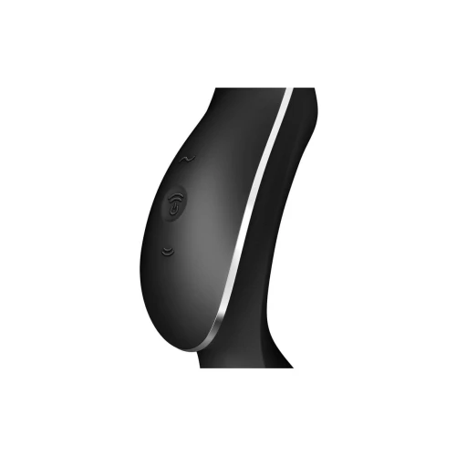 На фото изображен черный вакуумный стимулятор с вибрацией Satisfyer Curvy Trinity 2 Black для женщин на белом фоне.