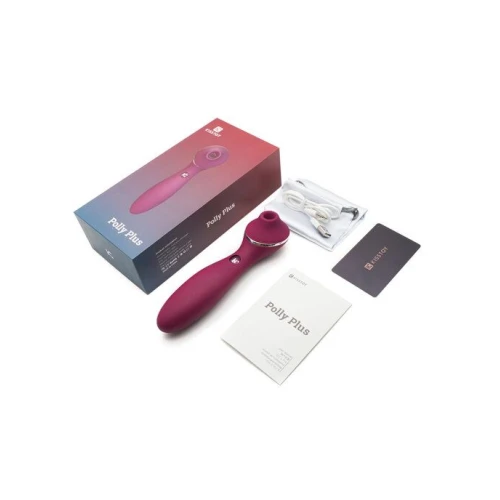 На фото зображено фіолетовий вакуумний вібратор KisToy Polly Plus Violet для жінок на білому тлі.