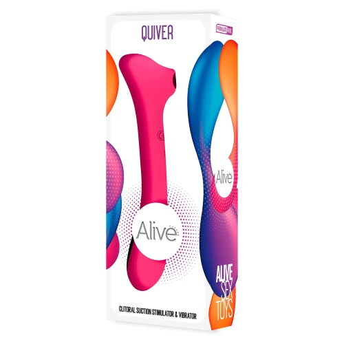 На фото изображен розовый вибратор и вакуумный стимулятор Alive Quiver Magenta Pink  для женщин на белом фоне.