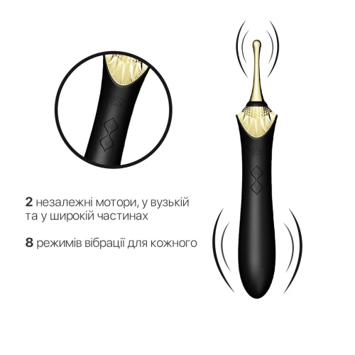 На фото изображен черный двойной вибратор Zalo - Bess Obsidian Black для женщин на белом фоне.