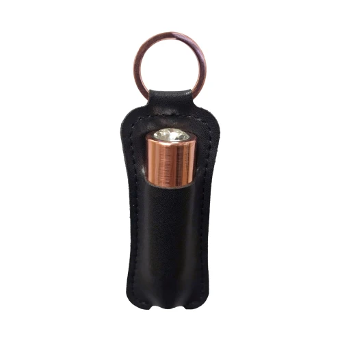 На фото зображено золотисто-рожеву віброкулю PowerBullet - First-Class Bullet 2.5" з Key Chain Pouch, Rose Gold для жінок на білому тлі.