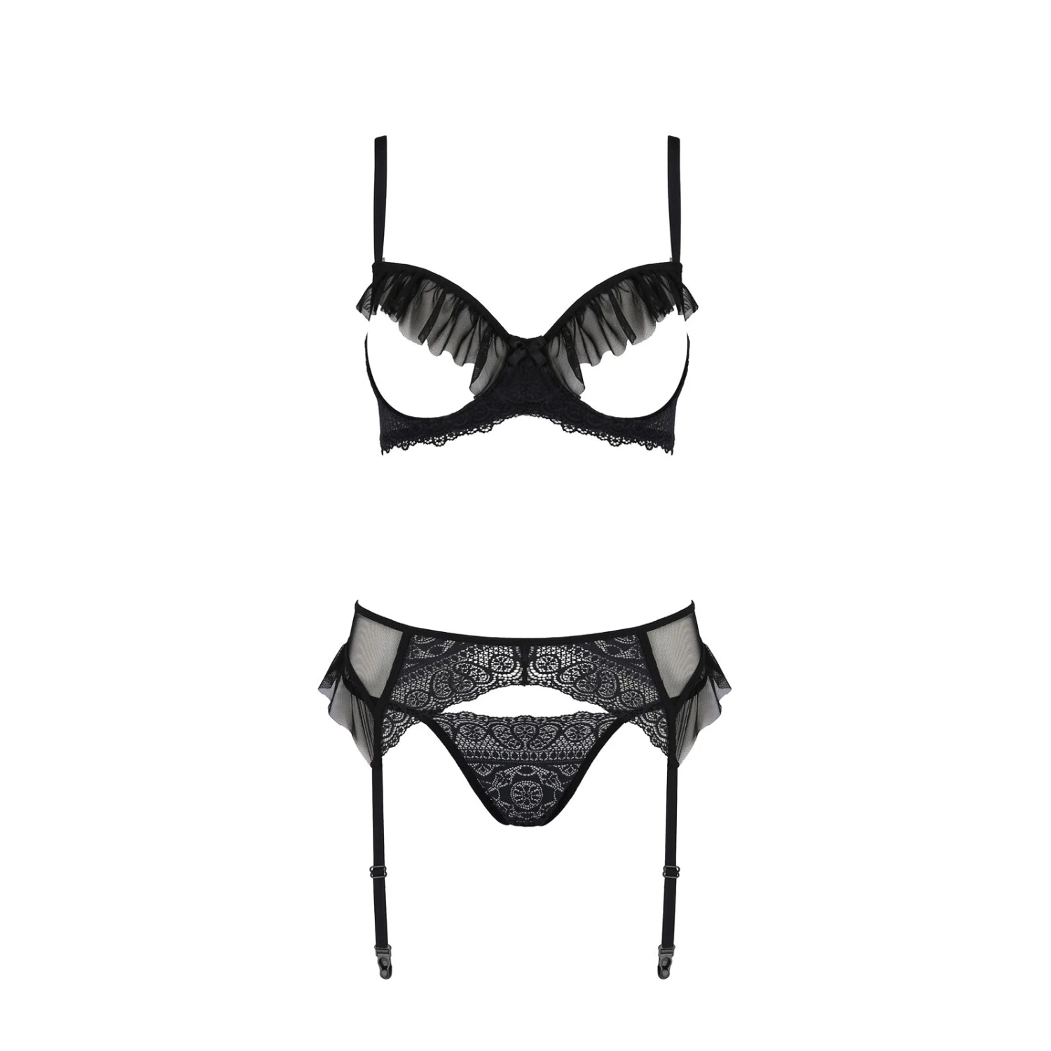 Комплект Passion KERRIA SET WITH OPEN BRA black XXL/XXXL - ECO Passion
