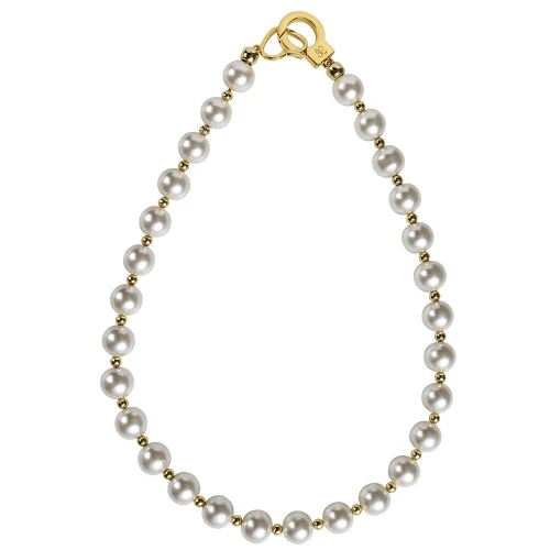 На фото изображен жемчужный ошейник с поводком LOCKINK Pearl Collar & Leash Set унисекс на белом фоне