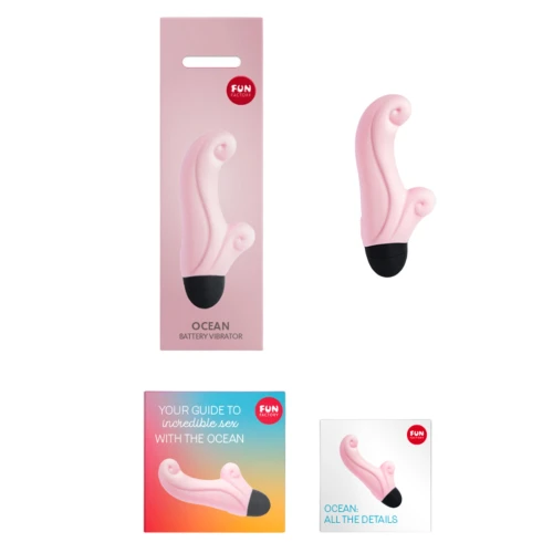 На фото розовый вибратор с черным основанием Fun Factory OCEAN – качественный вибратор-кролик из силикона.