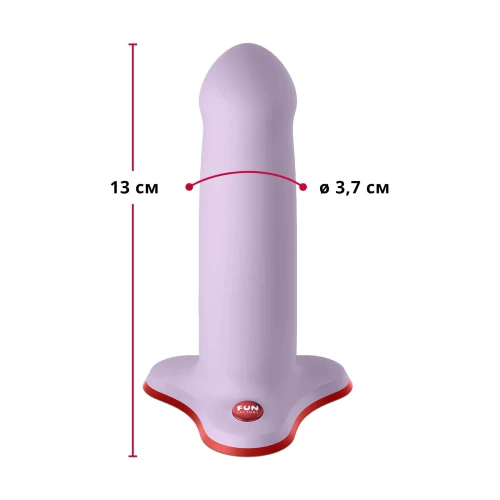 На фото фалоімітатор Fun Factory AMOR Purple, довжина 14,6 см, діаметр 3,7 см, вигнутий 