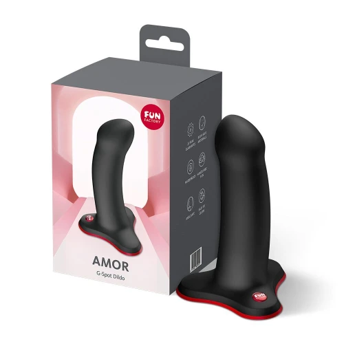 На фото фалоімітатор Fun Factory AMOR Black, довжина 14,6 см, діаметр 3,7 см, вигнутий