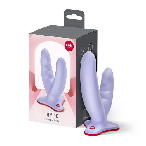 На фото подвійний фалоімітатор Fun Factory RYDE Purple, гнучкі стовбури, присоска