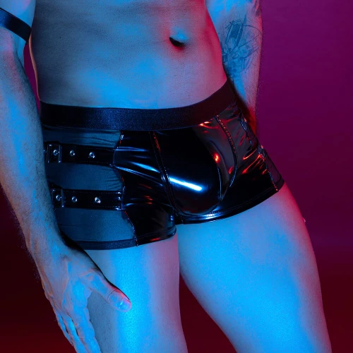 На фото еротичні чоловічі лакові труси зі шнурівкою JSY 9120T One Size