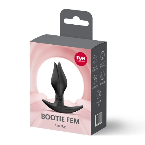 На фото анальная пробка Fun Factory BOOTIE FEM Black, в виде бутона, диаметр 2,9 см, тонкий ограничитель