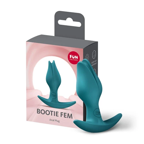 На фото пробка Fun Factory BOOTIE FEM Bottle Green, в виде бутона, диаметр 2,9 см, тонкий ограничитель