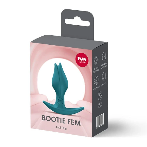 На фото пробка Fun Factory BOOTIE FEM Bottle Green, в виде бутона, диаметр 2,9 см, тонкий ограничитель