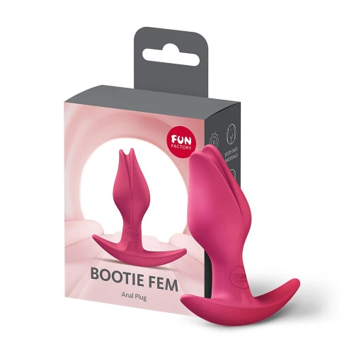 На фото анальна пробка Fun Factory BOOTIE FEM Raspberry, у вигляді бутона, діаметр 2,9 см, тонкий обмежувач