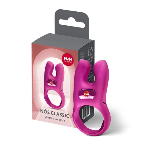 На фото эрекционное виброкольцо с двойной стимуляцией клитора Fun Factory NŌS CLASSIC Magenta, 2 мотора
