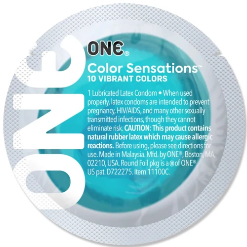 На фото презерватив ONE Color Sensations Catch the perfect ONE, 1 шт, бирюзовый, гладкий, со смазкой