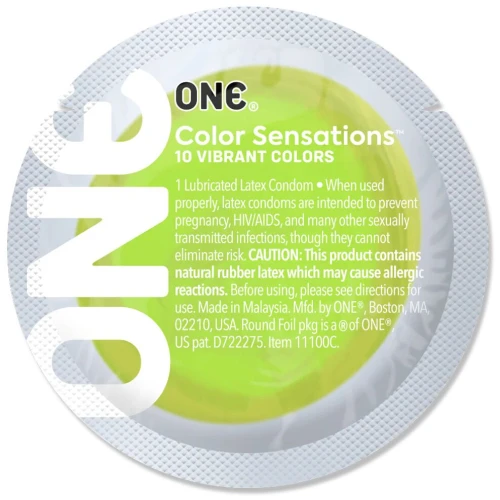 На фото презерватив ONE Color Sensations Roll ONE on, 1 шт, салатовий, гладенький, зі змазкою 
