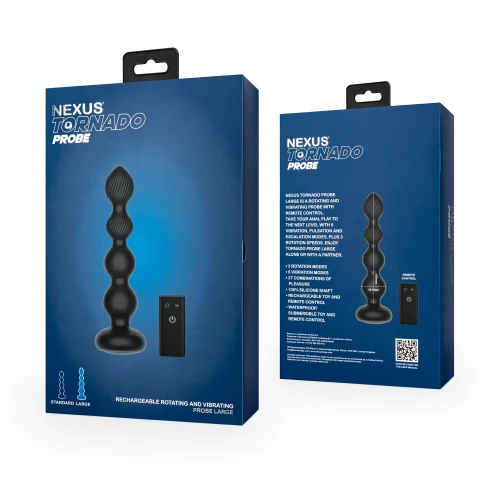 На фото анальный виброротатор Nexus Tornado Probe Edition Large, диаметр 4,5 см, вибрация+ротация, пульт ДУ