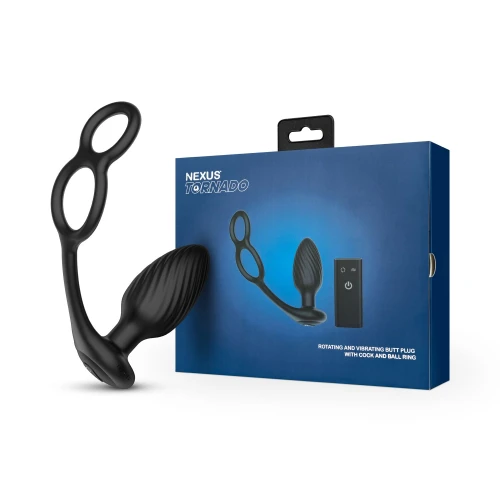 На фото анальна вібропробка Nexus Tornado Cock and Ball Ring обертання+вібрація, ерекційне кільце, пульт 