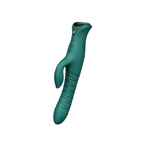 На фото зелений смарт пульсатор-кролик з вібрацією Zalo Mose 2 Turquoise Green, підігрів до 42 °C, кристал Swarovski 