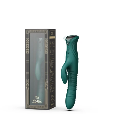 На фото зелений смарт пульсатор-кролик з вібрацією Zalo Mose 2 Turquoise Green, підігрів до 42 °C, кристал Swarovski 