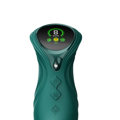 На фото зелений смарт пульсатор-кролик з вібрацією Zalo Mose 2 Turquoise Green, підігрів до 42 °C, кристал Swarovski 