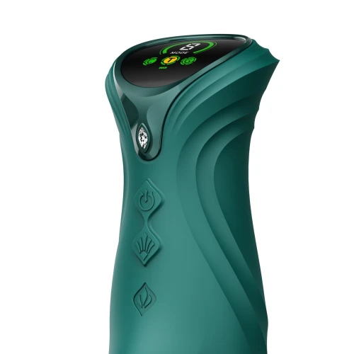 На фото зелений смарт пульсатор-кролик з вібрацією Zalo Mose 2 Turquoise Green, підігрів до 42 °C, кристал Swarovski 