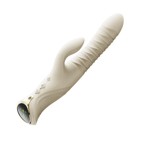 На фото смарт пульсатор-кролик с вибрацией Zalo Mose 2 Ivory White, подогрев до 42 °C, кристалл Swarovski