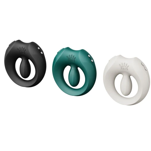 На фото ерекційне смарт-віброкільце Zalo Apis Ivory White, до 4 годин роботи, зарядний кейс 