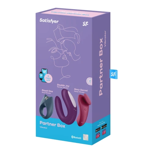 На фото набор Satisfyer Partner Box 3 (вибраторы Double Joy и Sexy Secret + виброкольцо Royal On