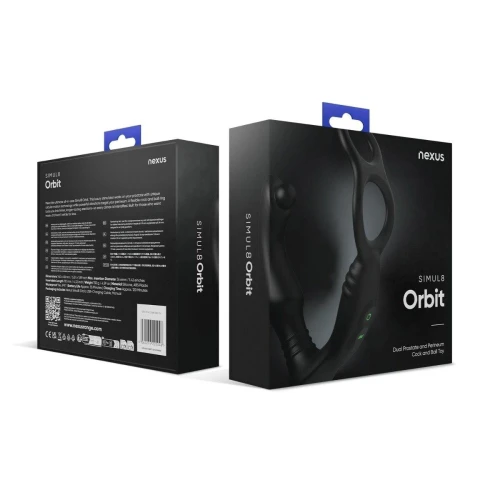 На фото черный стимулятор простаты Nexus SIMUL8 Orbit Edition с эрекционным кольцом