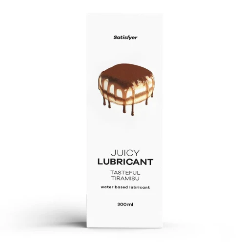 На фото лубрикант на водной основе Satisfyer Juicy Lubricant Tasteful Tiramisu water based 300 мл