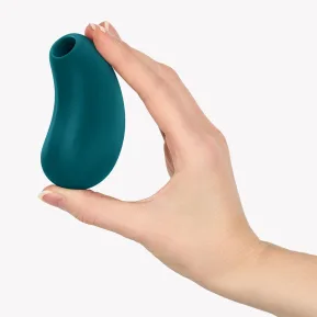 На фото вакуумний стимулятор Fun Factory Cherie Bottle Green, 12 режимів вібрації, 11 рівнів вакууму 