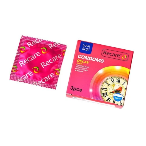 На фото презервативы Recare Delay Candy Condoms 3 шт, эффект пролонгирования, конфетный аромат