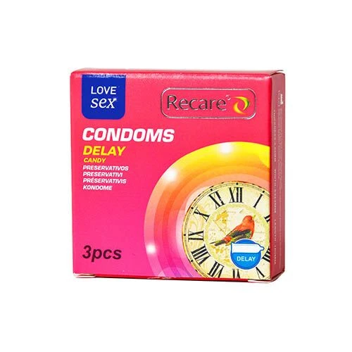 На фото презервативы Recare Delay Candy Condoms 3 шт, эффект пролонгирования, конфетный арома
