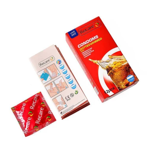 На фото презервативы Recare Cola Dotted&Ribbed Condoms 12 шт, с пузырьками и ребрами, аромат: колла