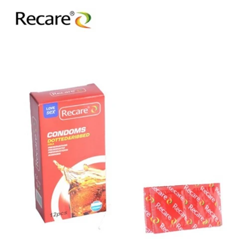 На фото презервативы Recare Cola Dotted&Ribbed Condoms 12 шт, с пузырьками и ребрами, аромат: колла