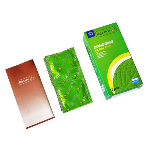 На фото презервативы Ultra Thin Mint Recare 12 шт, ультратонкие, аромат: мята