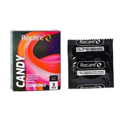 На фото презервативи Holographic Recare Delay Candy Condoms 3 шт, пролонгувальний ефект, цукерковий арома