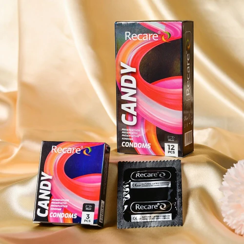 На фото презервативи Holographic Recare Delay Candy Condoms 3 шт, пролонгувальний ефект, цукерковий аромат 