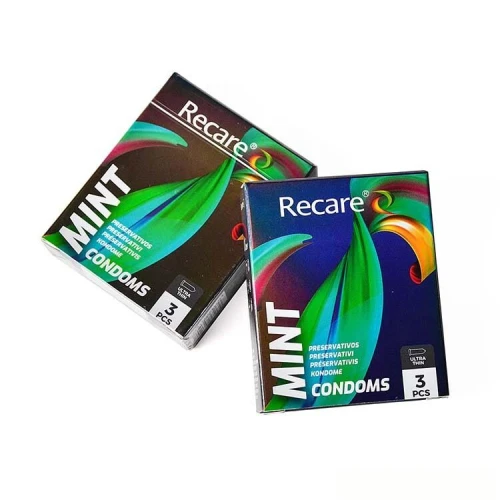 На фото презервативы Holographic Recare Ultra Thin Mint Condoms 3шт, ультратонкие, аромат: мята