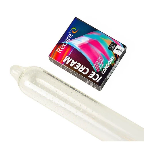 На фото презервативы Holographic Recare Ice Cream Big Dotted Condoms 3 шт, с пузырьками, аромат: мороженое