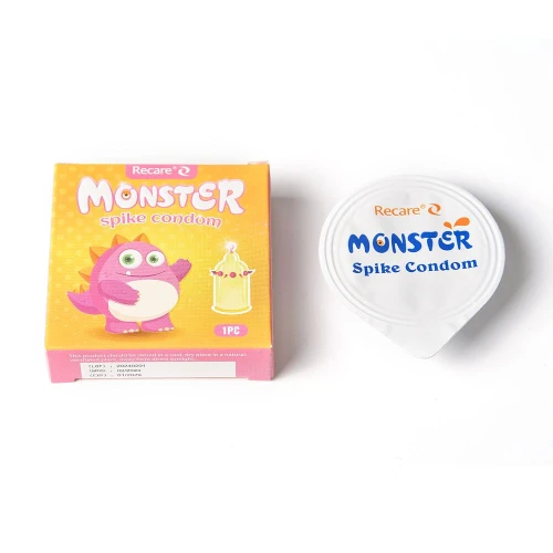 На фото насадка на член Recare Pink Monster Spike Condom (презерватив с шариками и усикам