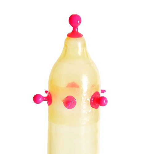 На фото насадка на член Recare Pink Monster Spike Condom (презерватив с шариками и усиками)