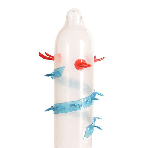 На фото насадка на член Recare Blue Monster Spike Condom (презерватив з вусиками та спіраллю шипів) 