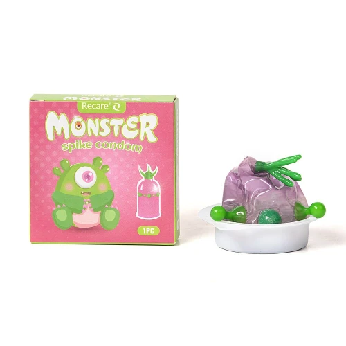 На фото насадка на член Recare Green Monster Spike Condom (презерватив з рядом кульок і вусиками на кінчик