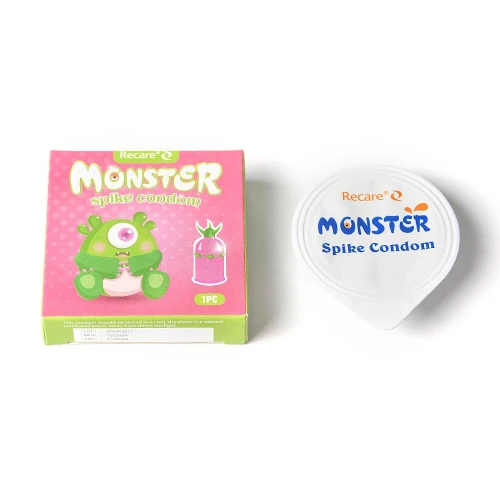 На фото насадка на член Recare Green Monster Spike Condom (презерватив з рядом кульок і вусиками на кінчику