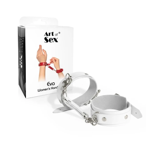 На фото наручники из экокожи Art of Sex - Eva, цвет белы