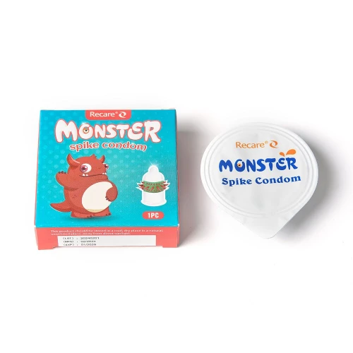 На фото насадка на член Recare Red Monster Spike Condom (презерватив с рядами шипов)