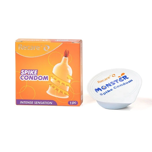 На фото насадка на член Recare Spike Condom Yellow (презерватив з вусиками та спіраллю шипів) 